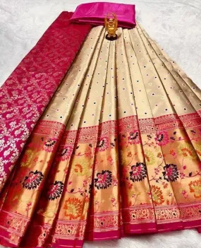 Gorgeous Gold Tissue Kanjeevaram Silk Half Saree Lehenga Choli With Paithani Border