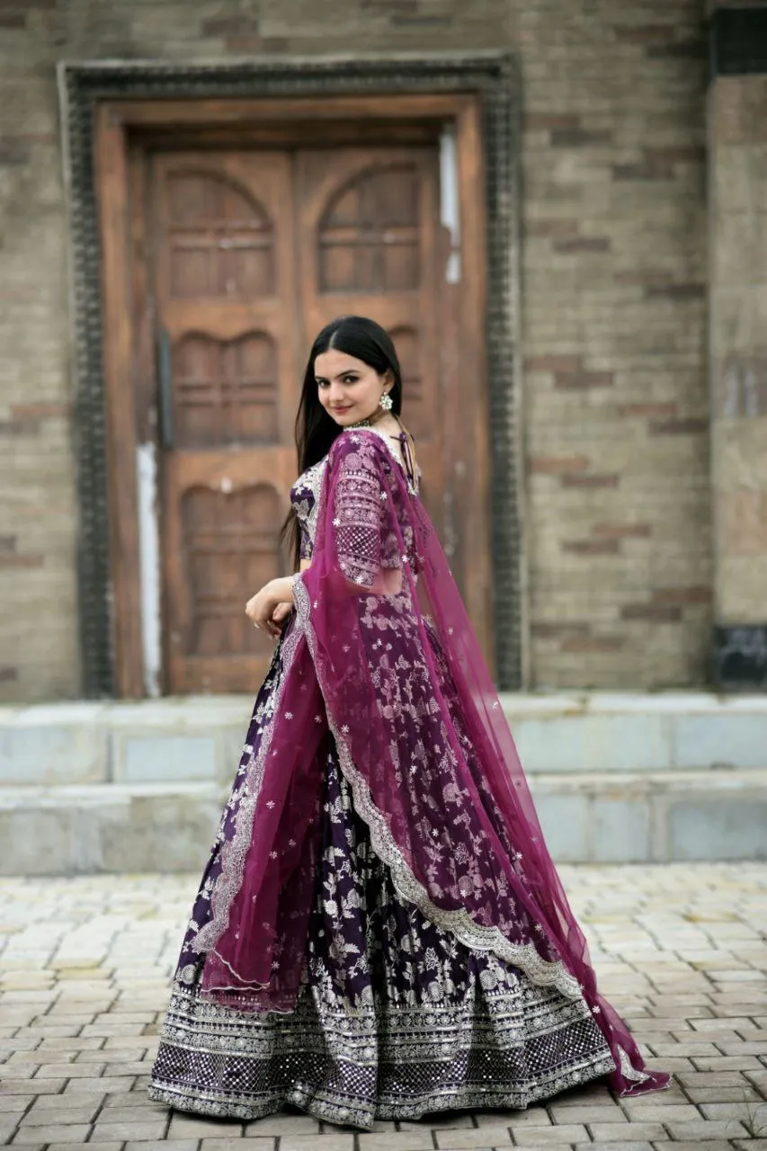 Gorgeous Purple Color Jacquard With Embroidery Sequins Work Lehenga Choli