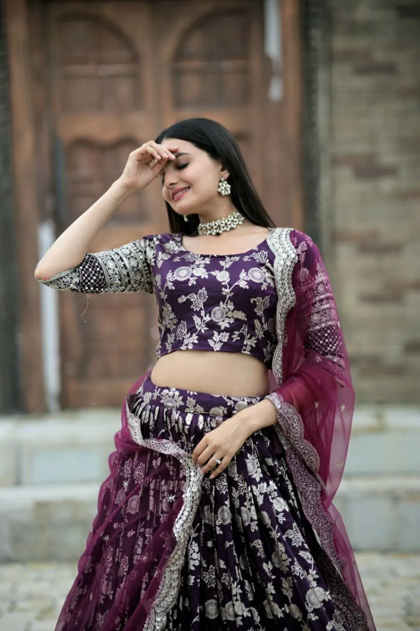 Gorgeous Purple Color Jacquard With Embroidery Sequins Work Lehenga Choli