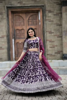 Gorgeous Purple Color Jacquard With Embroidery Sequins Work Lehenga Choli