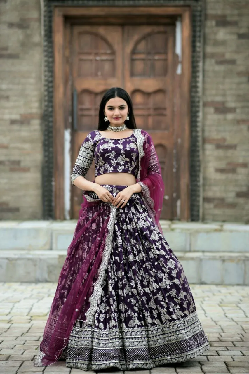 Gorgeous Purple Color Jacquard With Embroidery Sequins Work Lehenga Choli