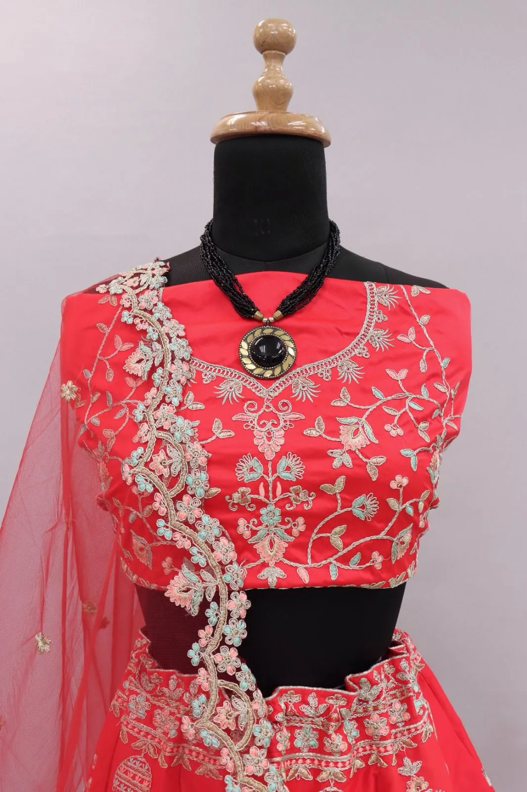 Gorgeous Red Color Satin Bridal Lehenga With Heavy Embroidery Work