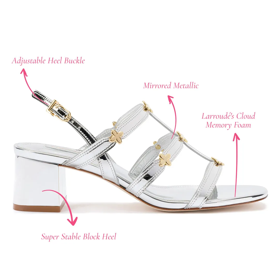 Harmony Block Sandal In Silver Specchio