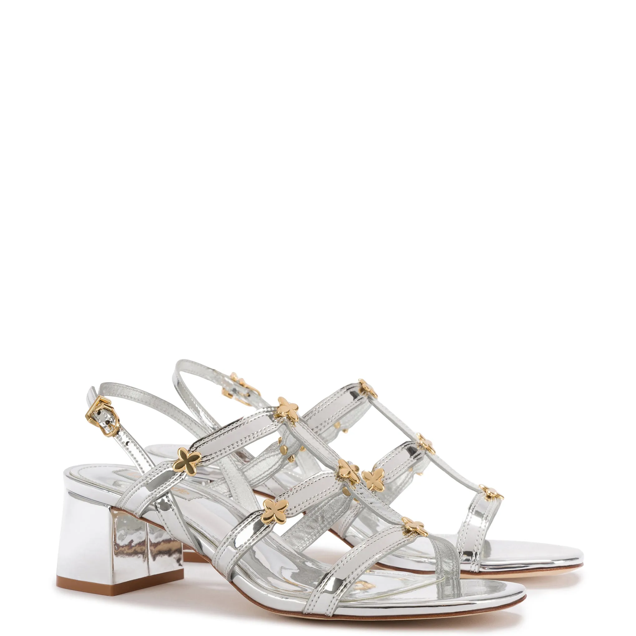 Harmony Block Sandal In Silver Specchio