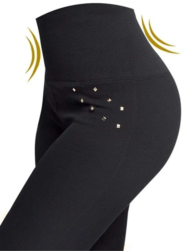 High Waist Cotton Blend Leggings with Front Wave Drill Design and Practical Pocket - S M L XL XXL