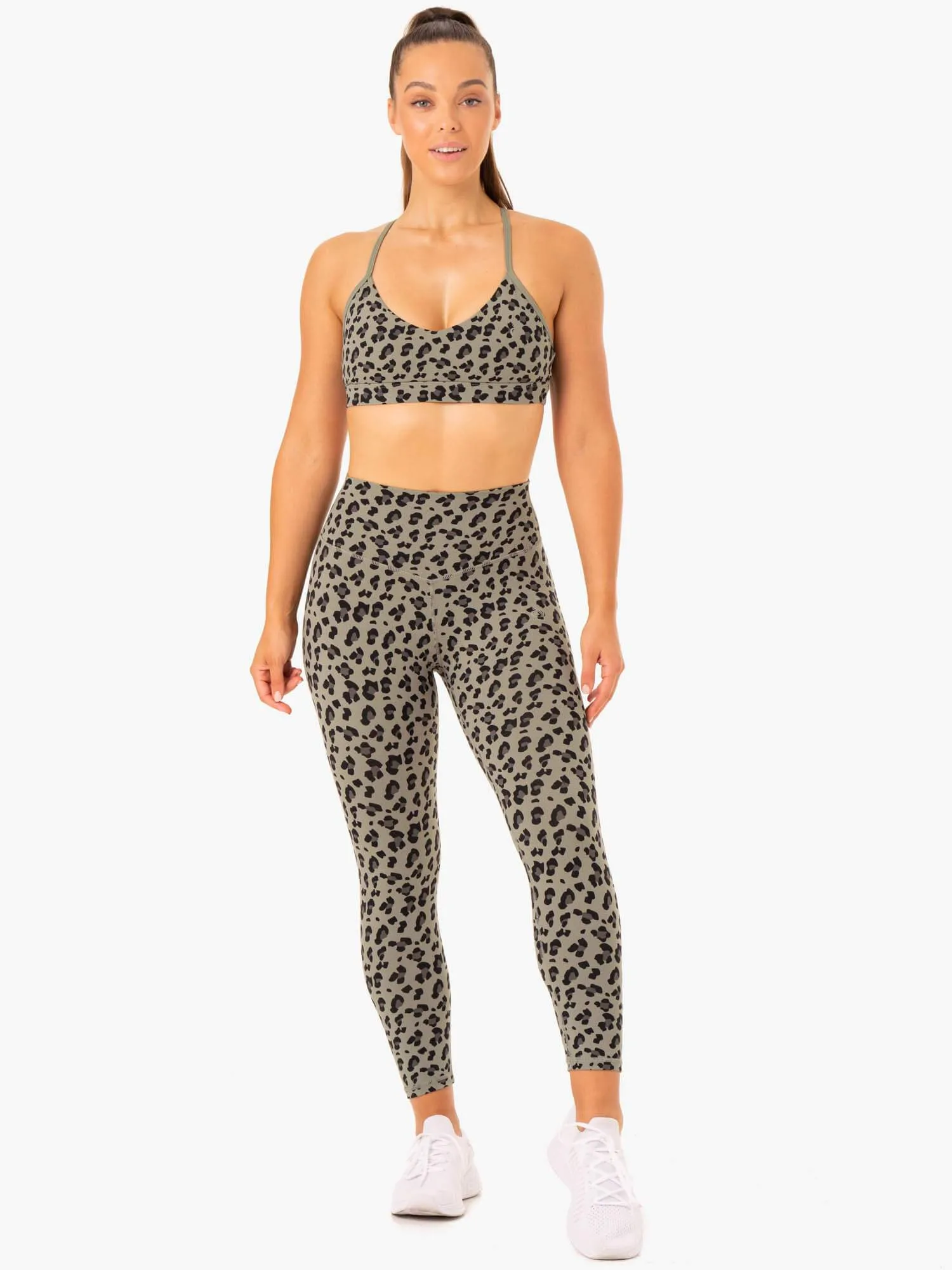 Hybrid Full Length Leggings - Khaki Leopard