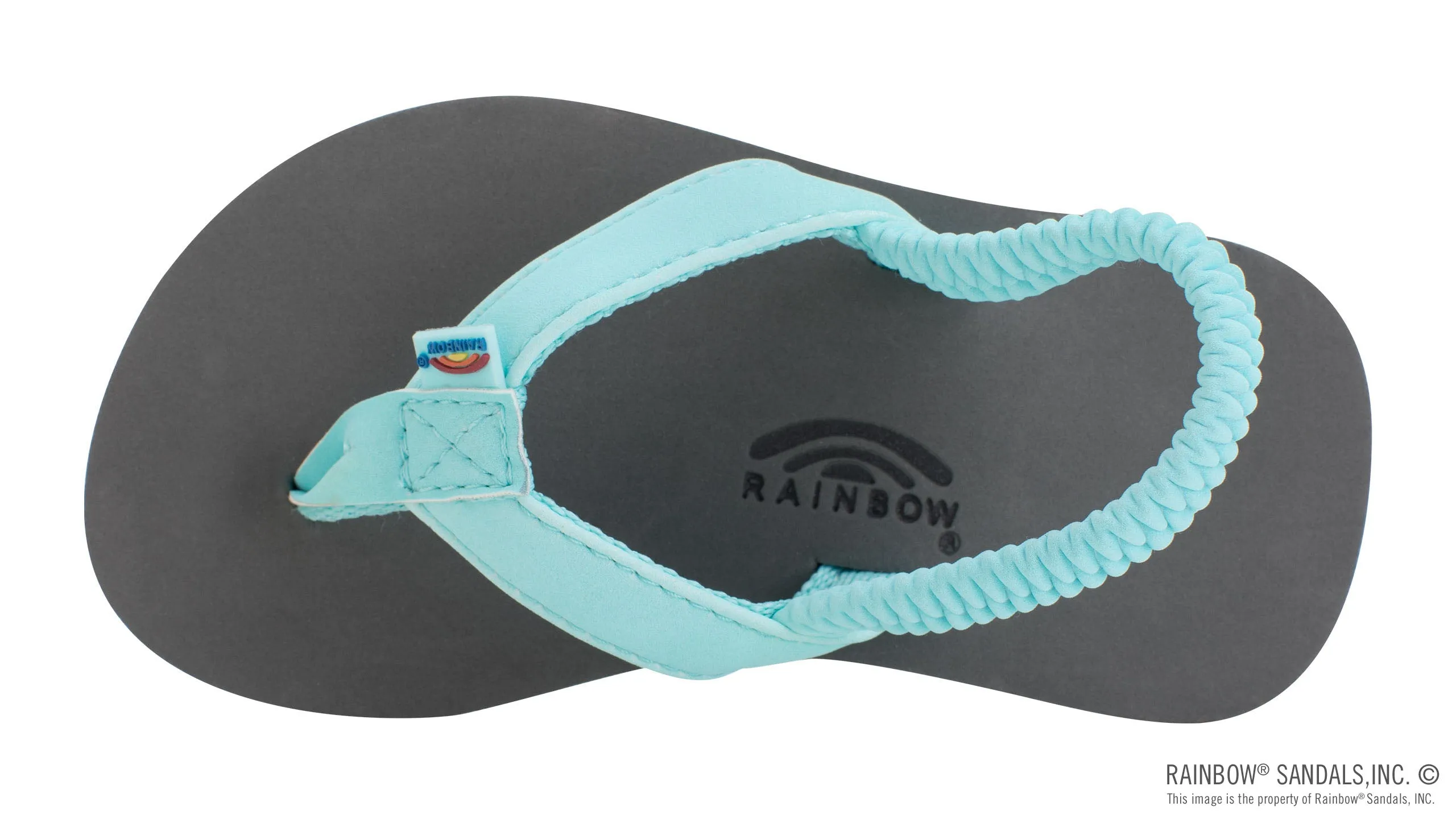 Kids Grombow - Soft Rubber Top Sole with 1/2" Narrow Strap and Pin line in Aqua