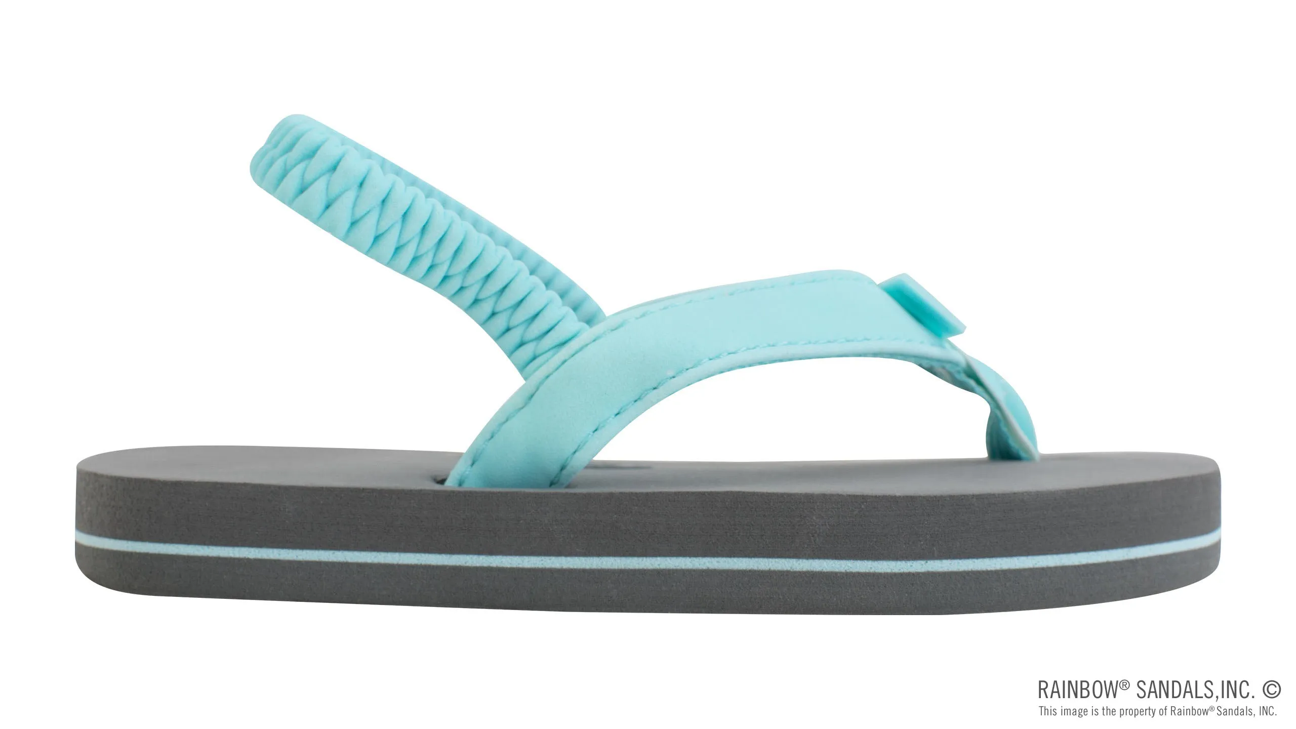 Kids Grombow - Soft Rubber Top Sole with 1/2" Narrow Strap and Pin line in Aqua