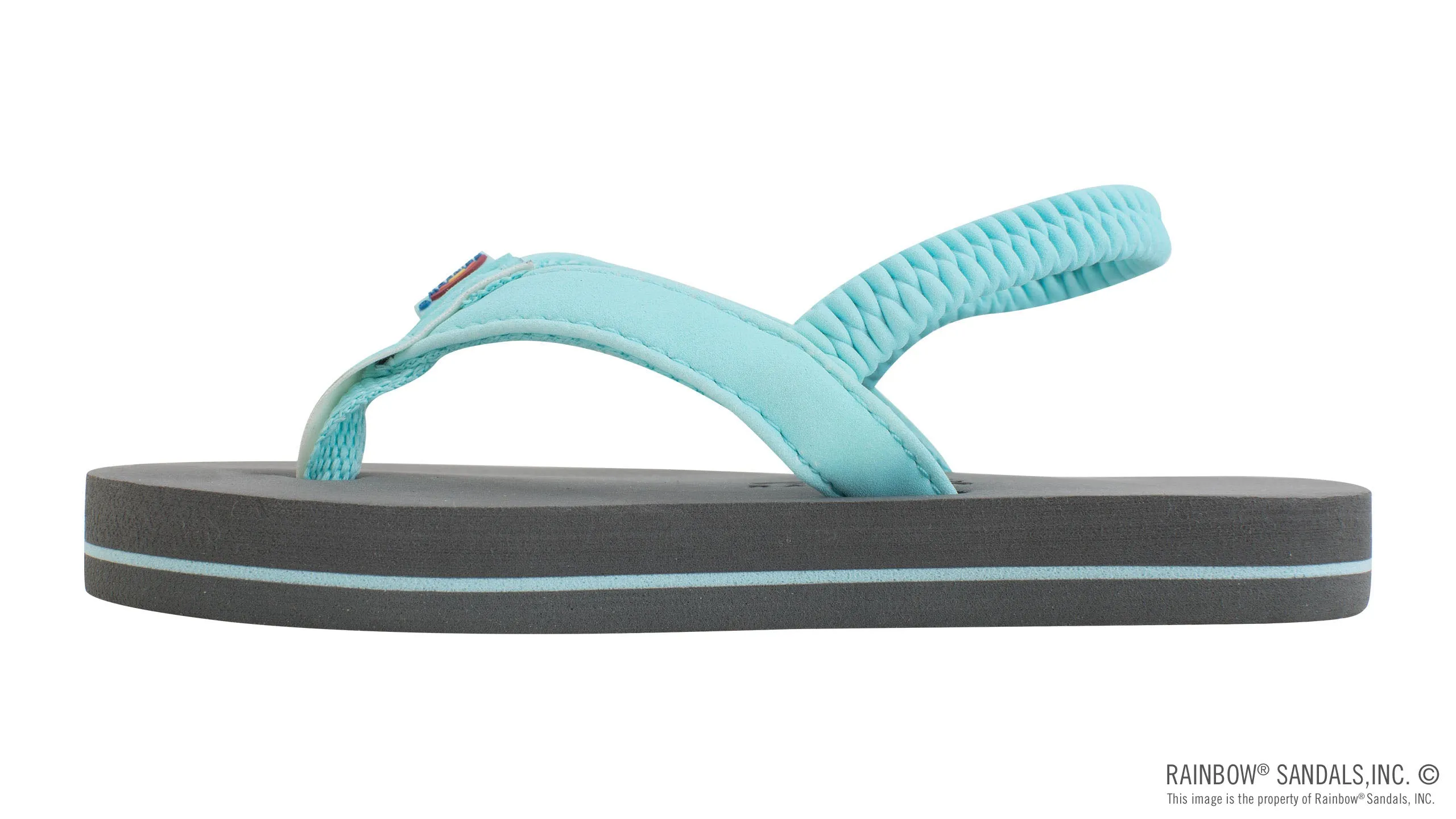 Kids Grombow - Soft Rubber Top Sole with 1/2" Narrow Strap and Pin line in Aqua