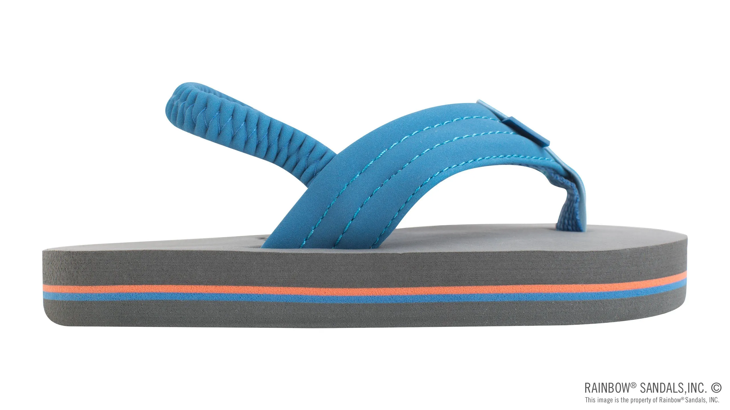 Kids Grombow - Soft Rubber Top Sole with 1" Strap Pinline in Blue /Orange Pinline