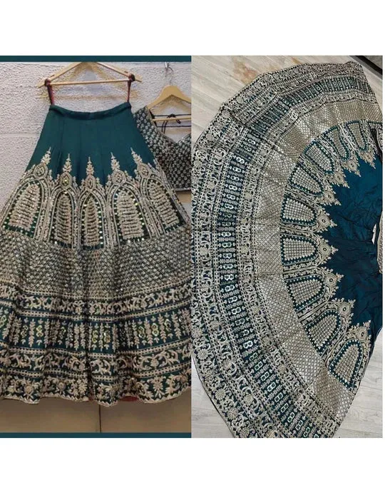 Lovely Green Color Embroidery Party Wear Silk Stone Work Lehenga Choli