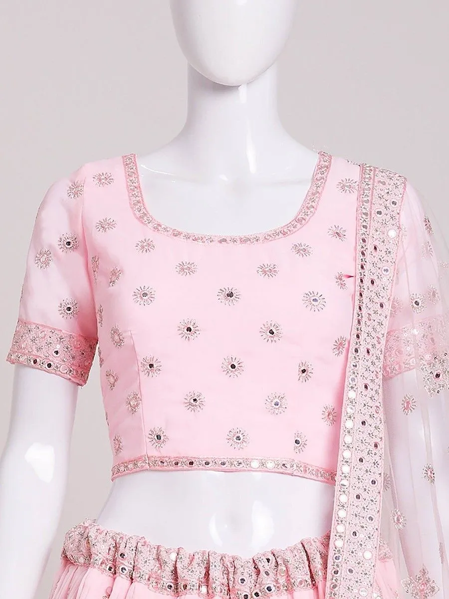 Lovely Light Pink Color Designer Georgette Embroidery And Sequins Work Lehenga Choli With Fancy Dupatta For Women