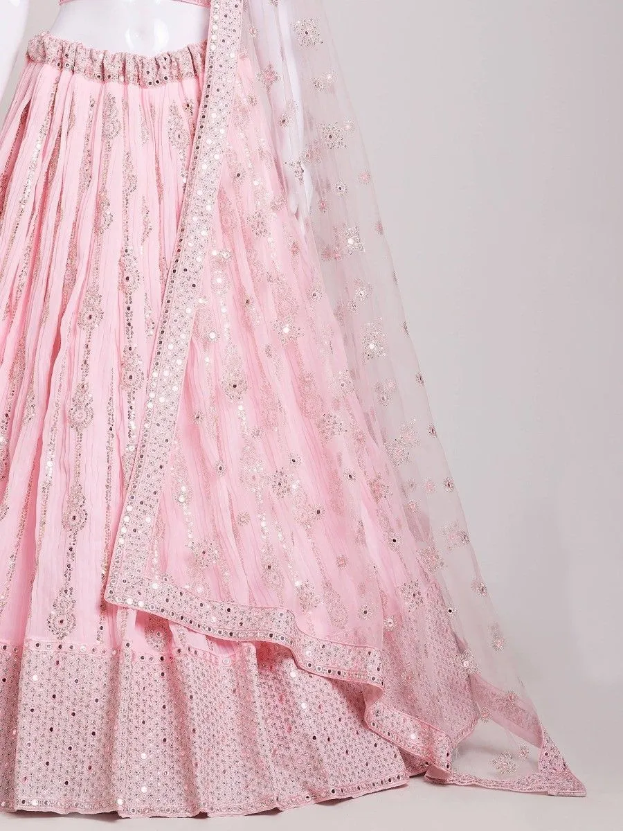 Lovely Light Pink Color Designer Georgette Embroidery And Sequins Work Lehenga Choli With Fancy Dupatta For Women