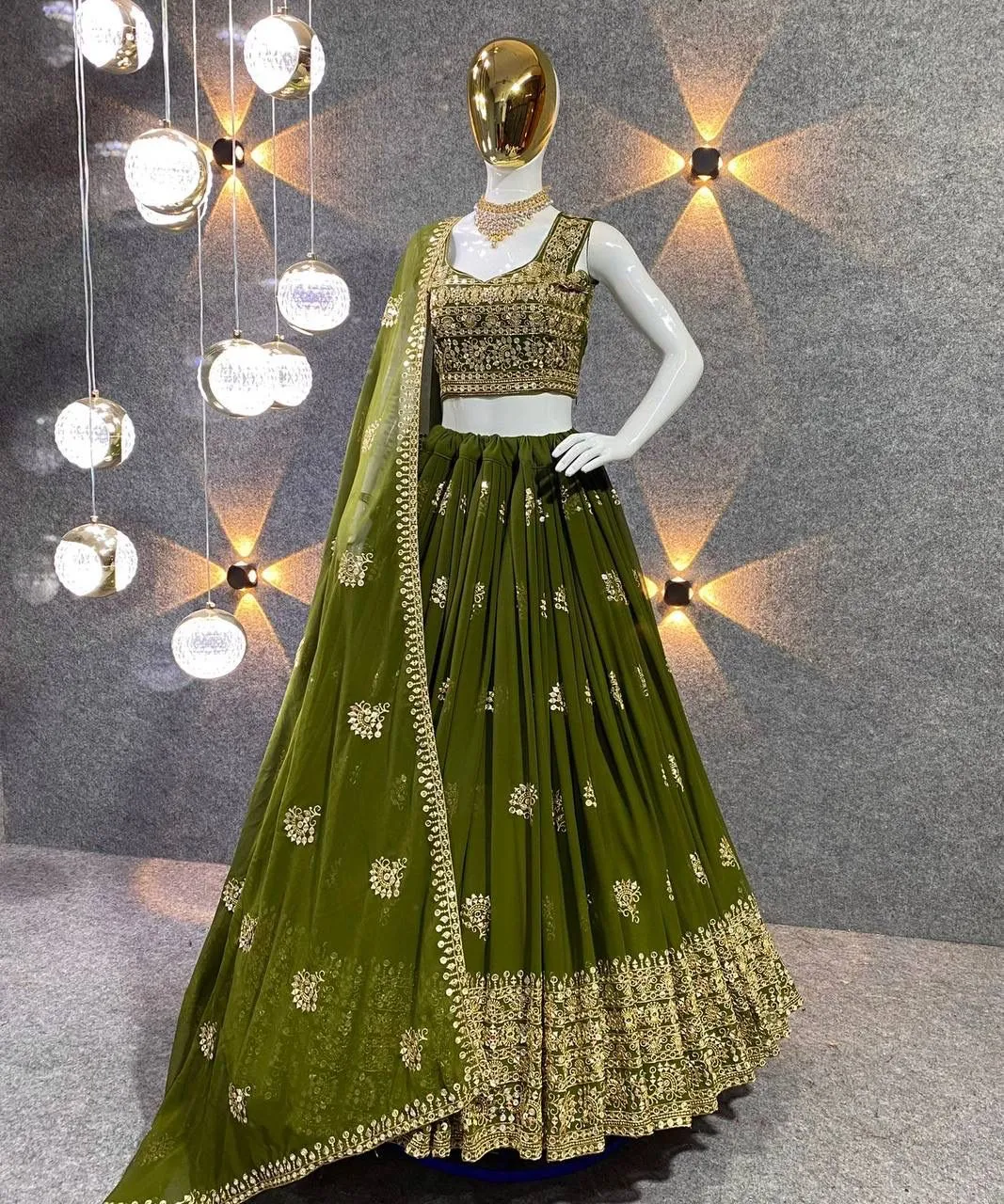 Mehendi Green Color Embroidered Attractive Party Wear Silk Lehenga Choli has a Regular-Fit