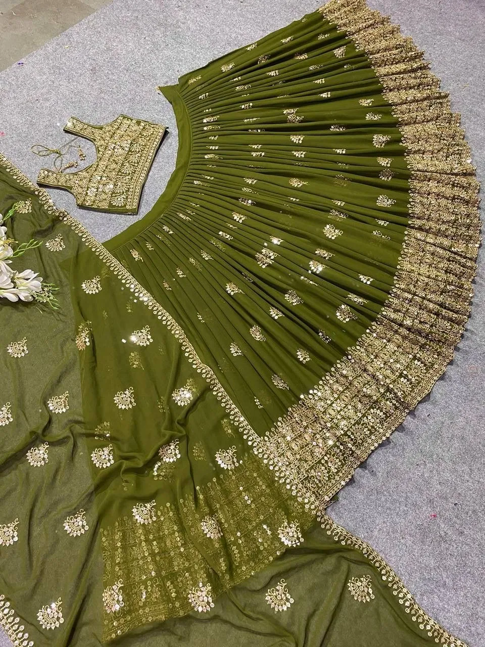 Mehendi Green Color Embroidered Attractive Party Wear Silk Lehenga Choli has a Regular-Fit