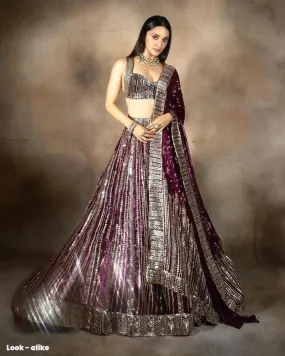 Mesmerizing Purple Color New Trendy Bollywood Sequins Work Georgette Lehenga Choli