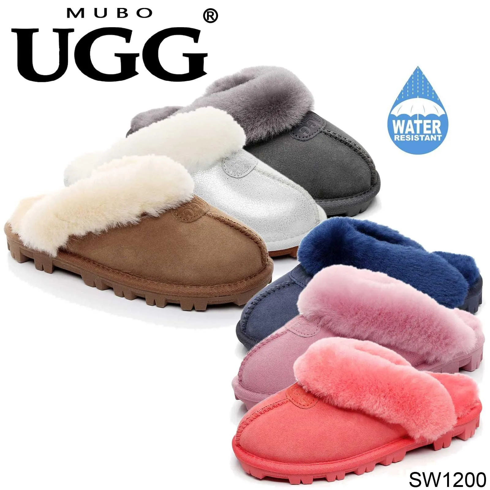 Mubo UGG Ladies Slippers Double Face Australia Premium Sheepskin Fur Scuff SW1200