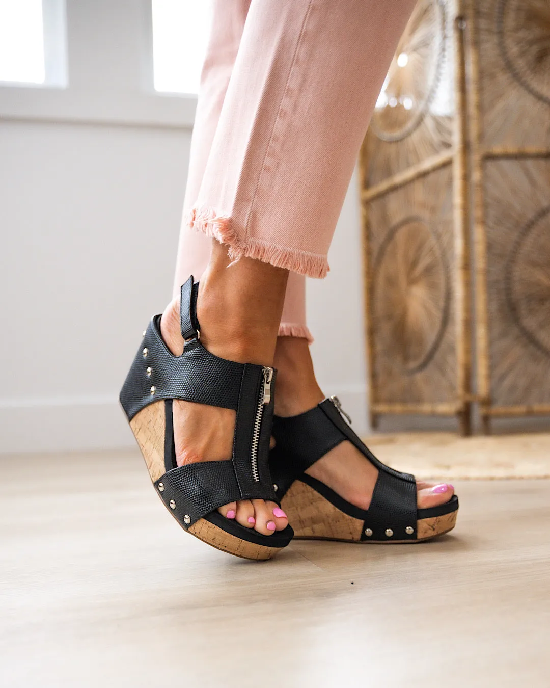 NEW! Corkys Zip It Good Wedge Sandals - Black