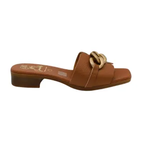 OH MY SANDALS Tan  Leather Slider Sandal