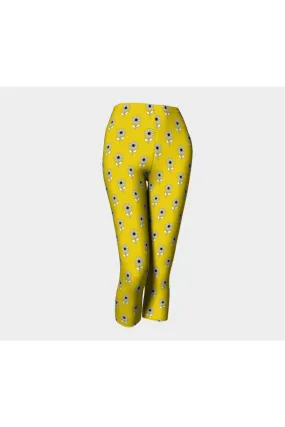 Pale Yellow Floral Capri Leggings