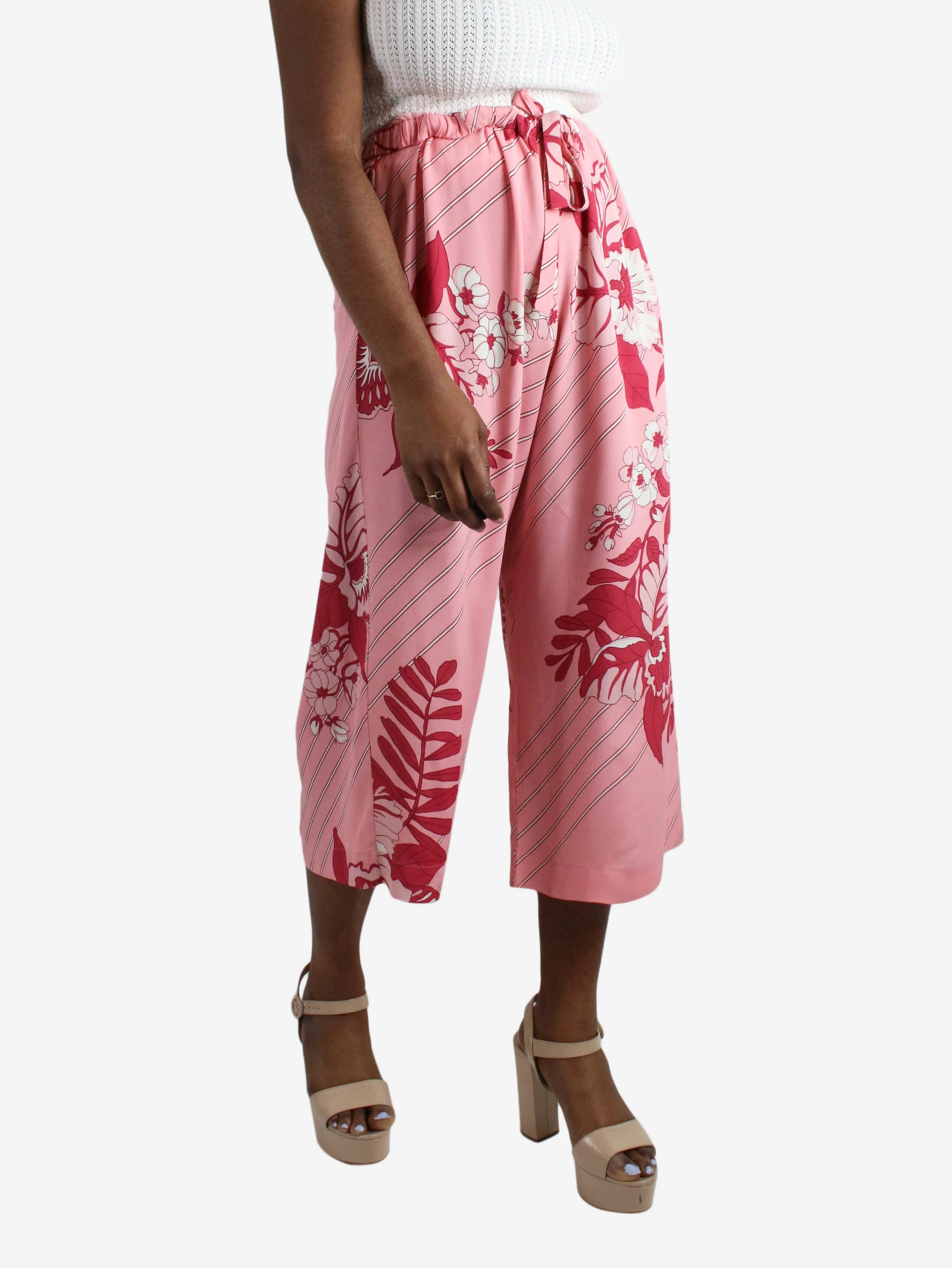 Pink foral print silk-blend culottes - size IT 46