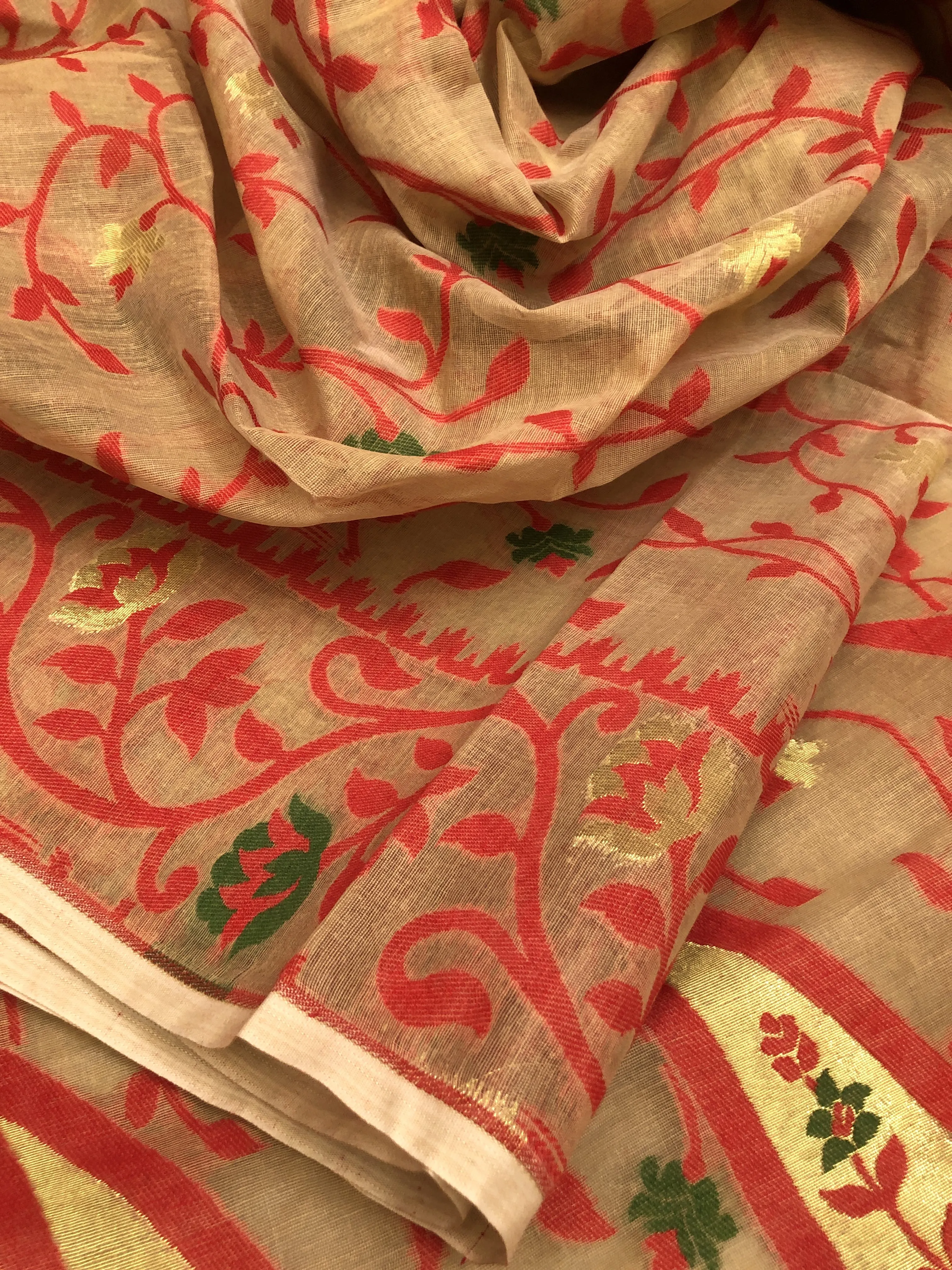 Sandal and Red Color Jamdani Saree