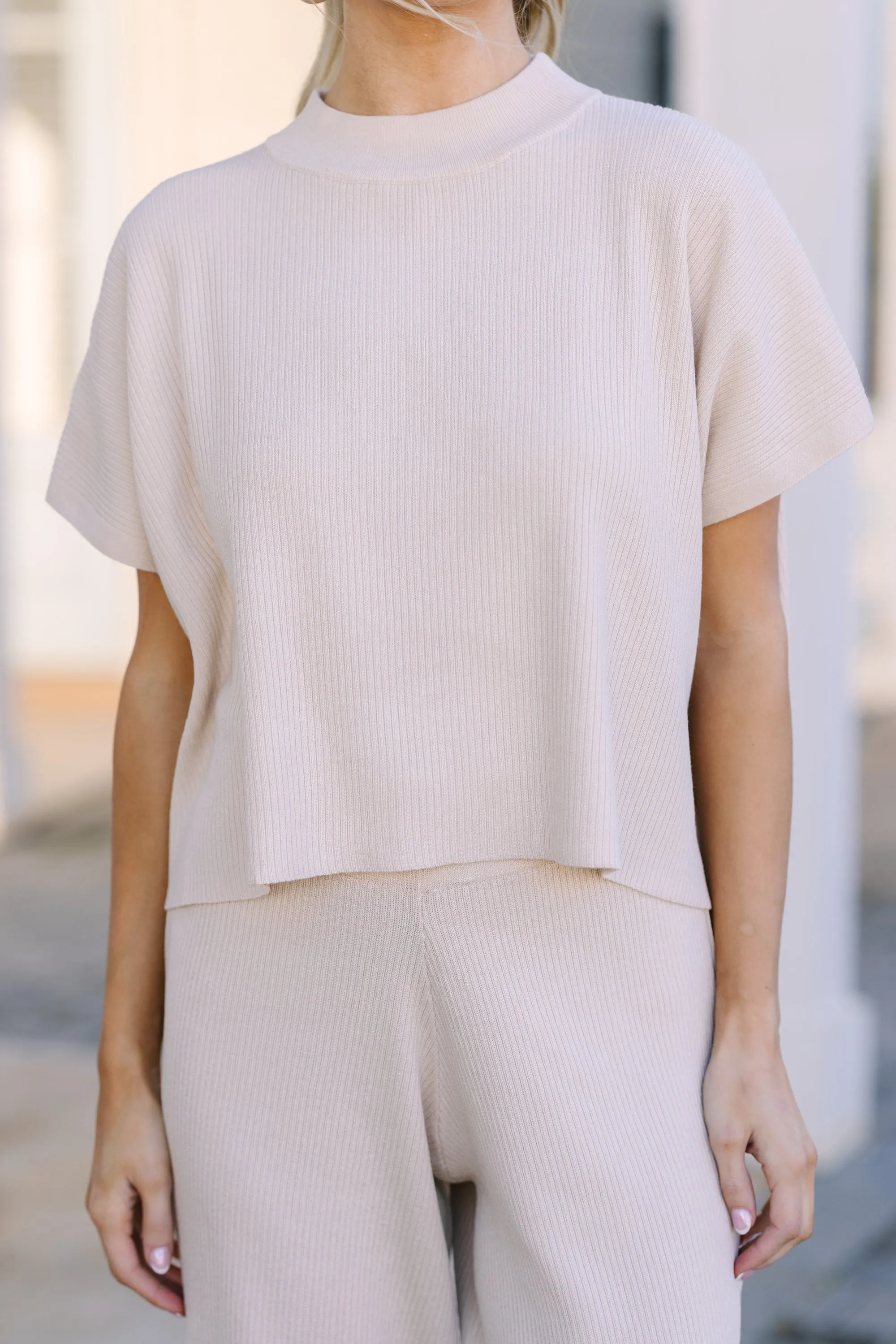 Safe Travels Natural Ribbed Knit Top