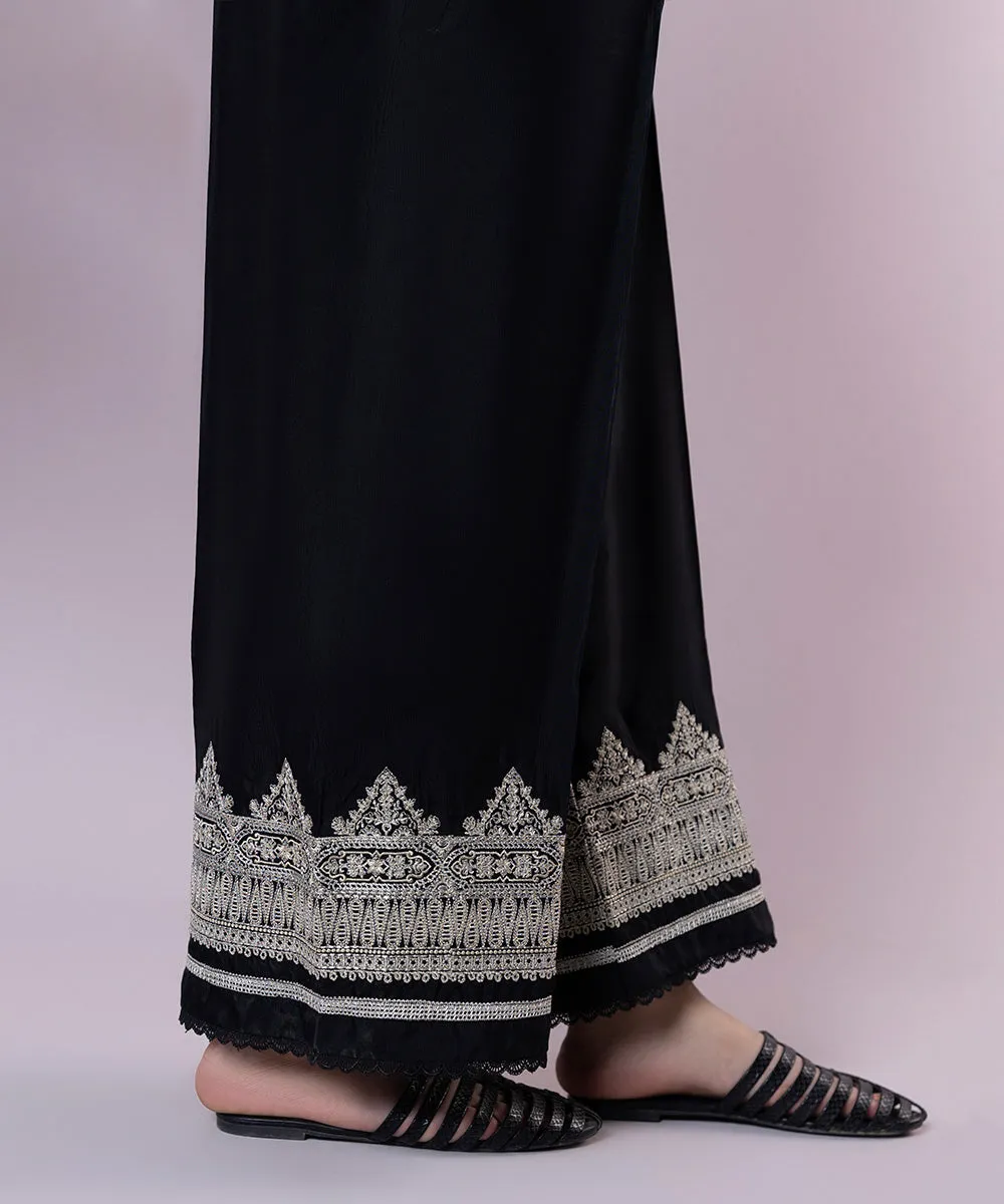 Embroidered Raw Silk Culottes