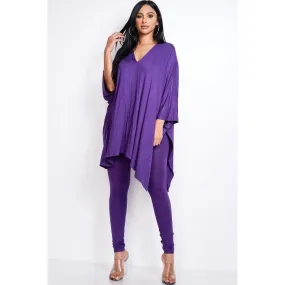 Solid Heavy Rayon Spandex Cape Top And And Leggings 2 Piece Set