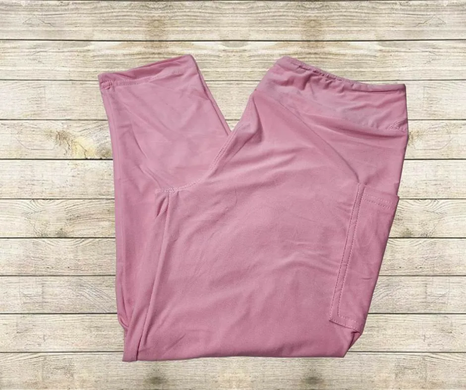 Solid Pastel Pink Capri Leggings w/ Pockets