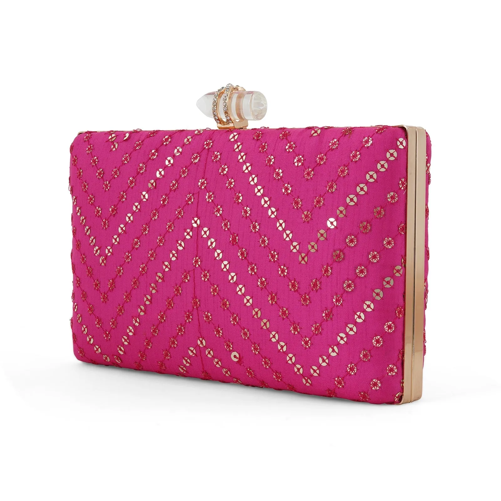 Starry Night Pink Sequin Embroidered Clutch