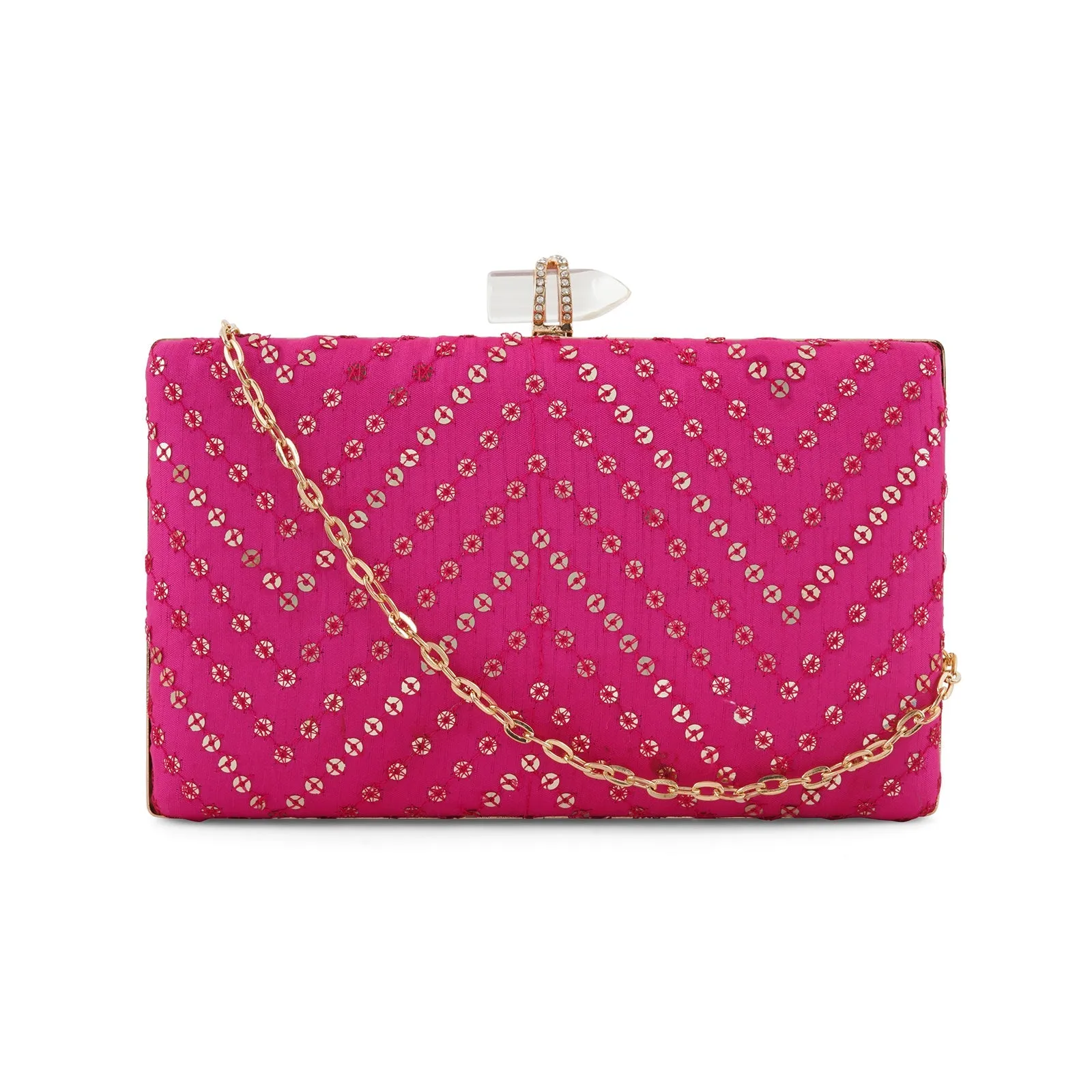 Starry Night Pink Sequin Embroidered Clutch