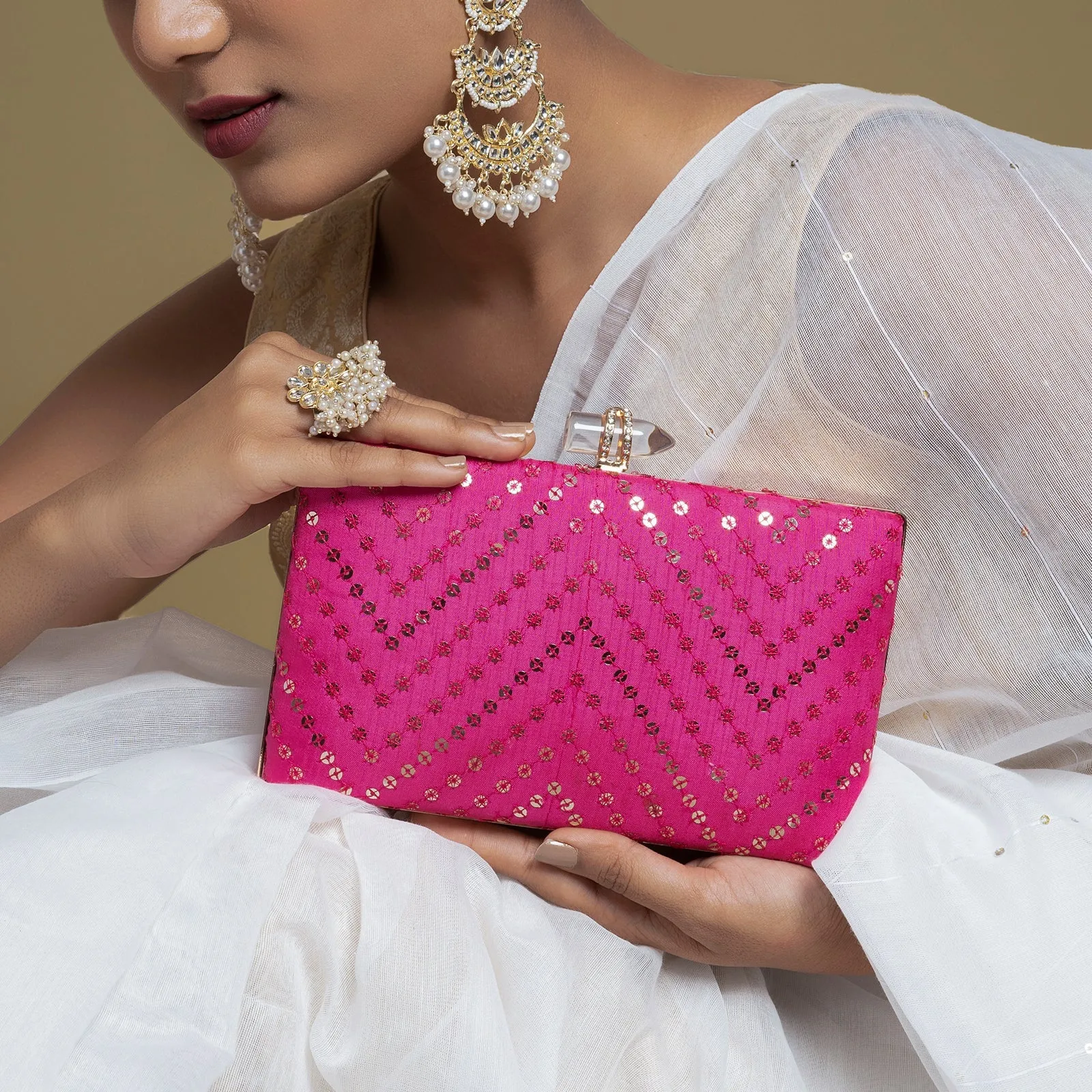 Starry Night Pink Sequin Embroidered Clutch