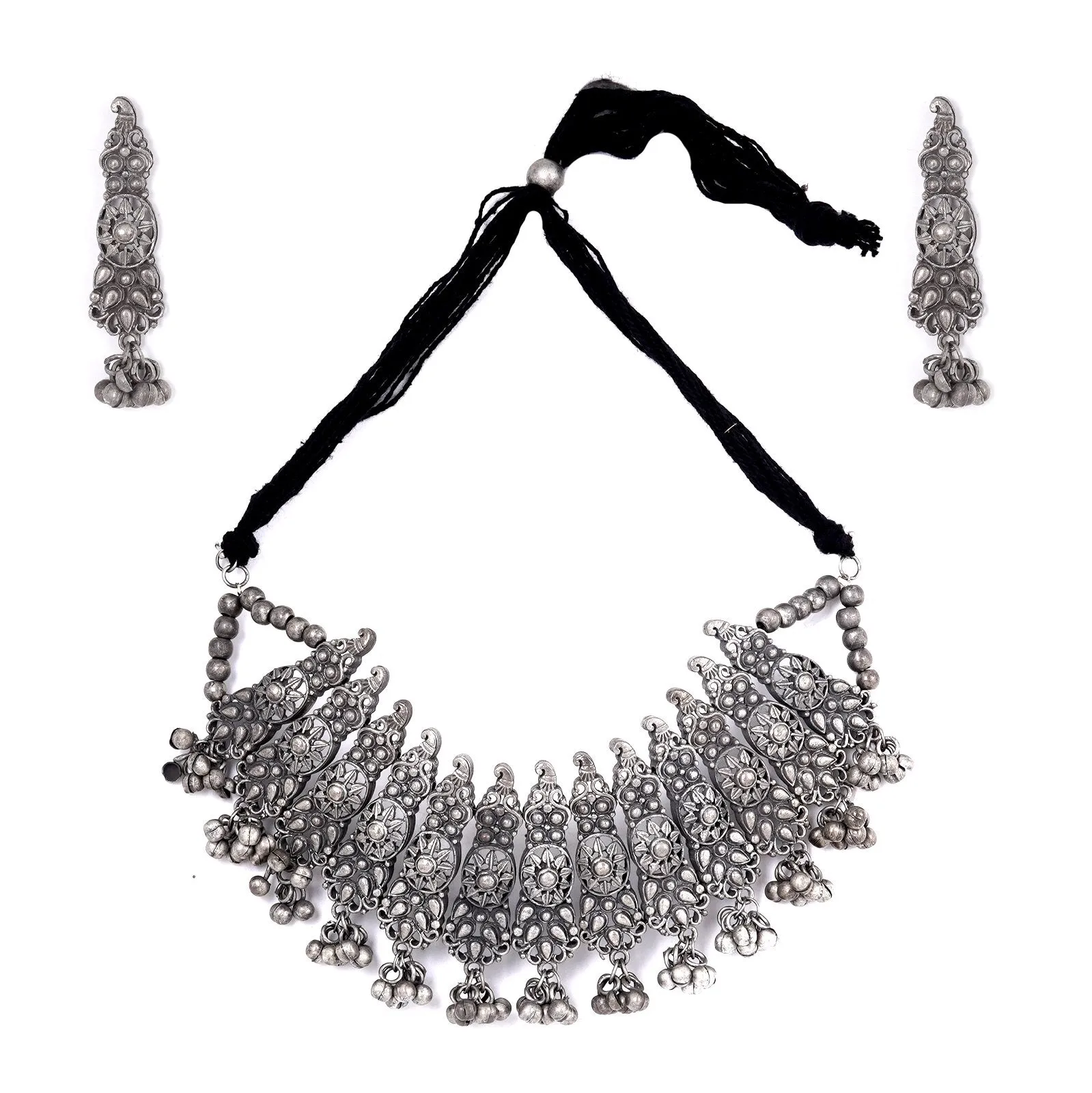 Teejh Anay Antique Silver Polish Choker Necklace Set