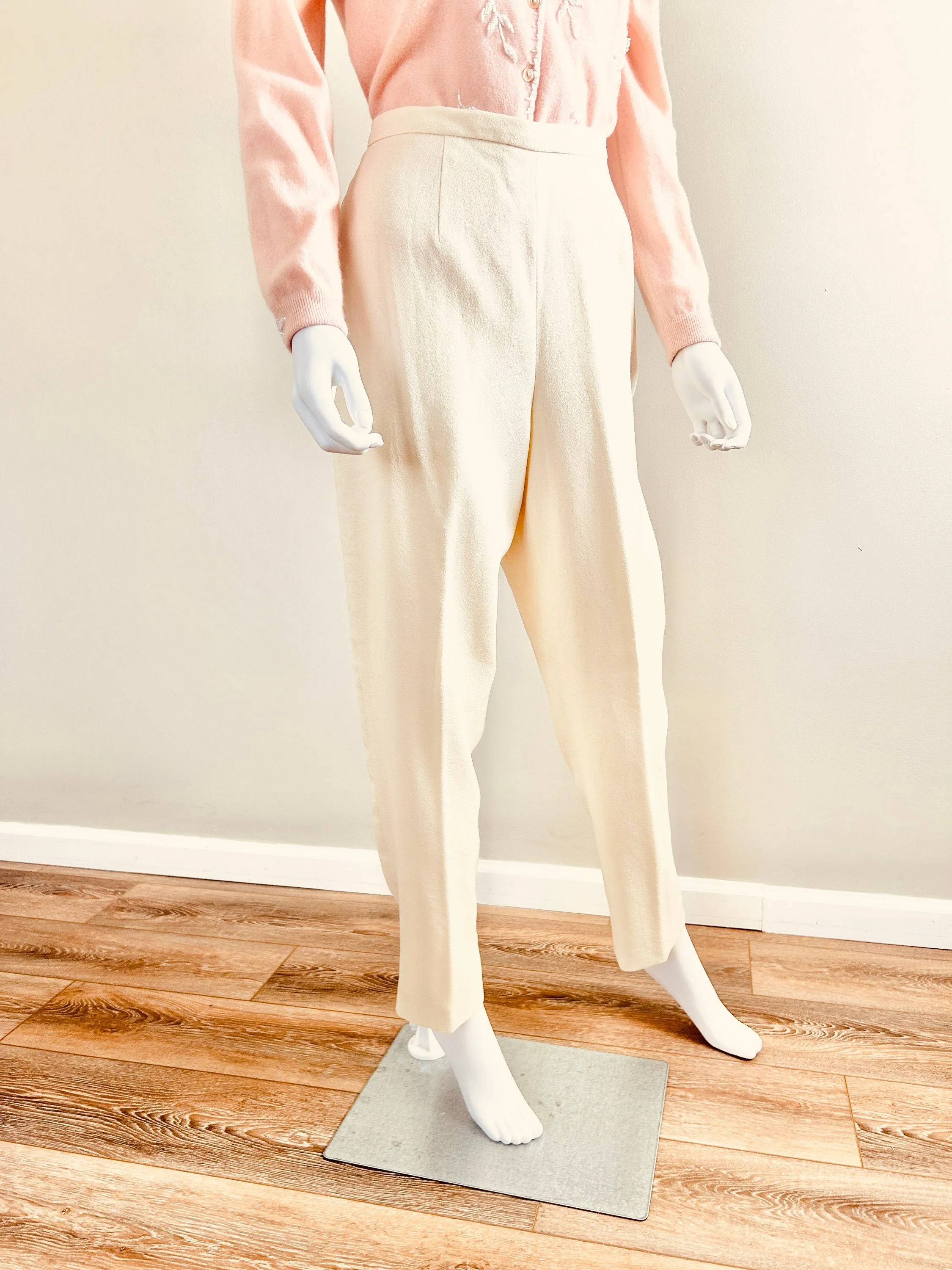 Vintage 1990s White High Waisted Trousers / 90s high waist pants / Size M