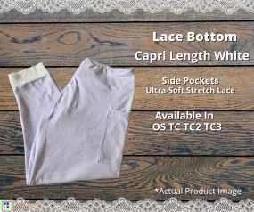 White Lace Bottom Capri Leggings w/ Pockets