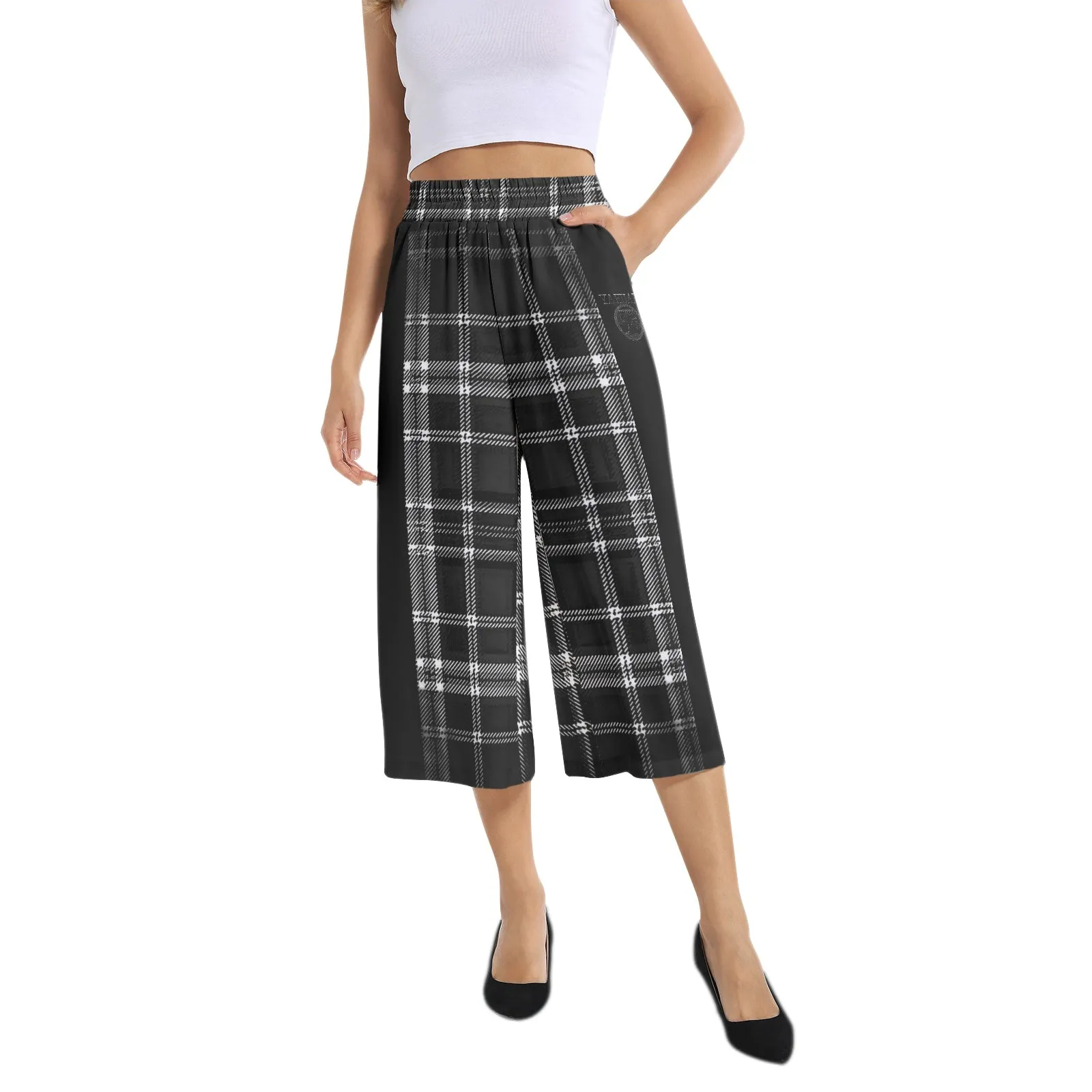 Yahuah-Tree of Life 02-04   Digital Plaid 01-06A Designer Elastic Waist Wide Leg Capris